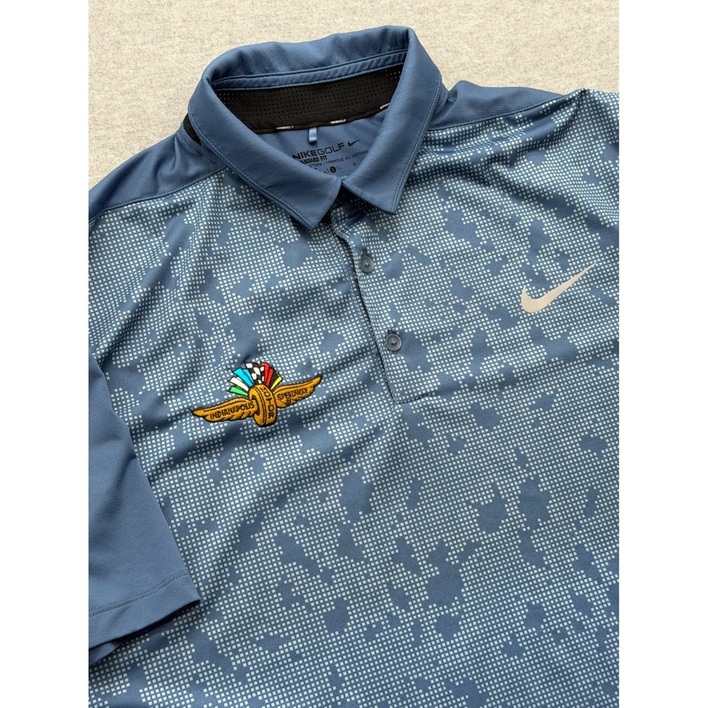 Nike Golf Mens Dri-FIT Indianapolis Motor Speedway Polo Shirt Blue Camo Large